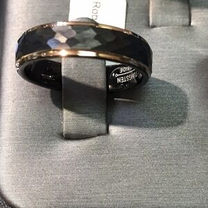 Mens Tungsten Ring Sz10.5 Faceted Black/Copper Color Rim Unique Look New W Tags